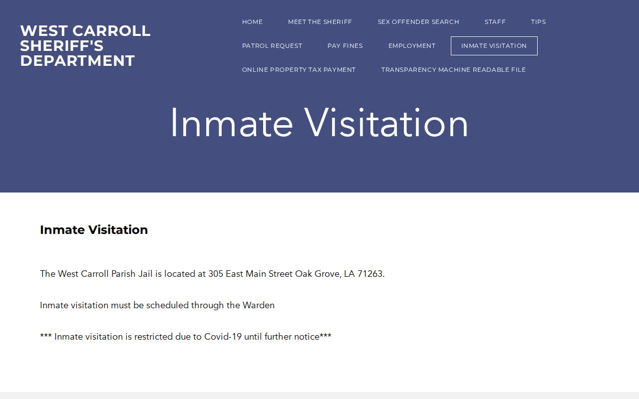 West Carroll Parish warrant records: jail address and warden scheduling notice