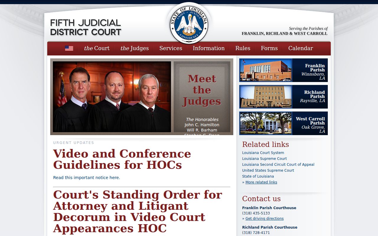 West Carroll Parish warrant records: Fifth Judicial District service area and courthouse contact