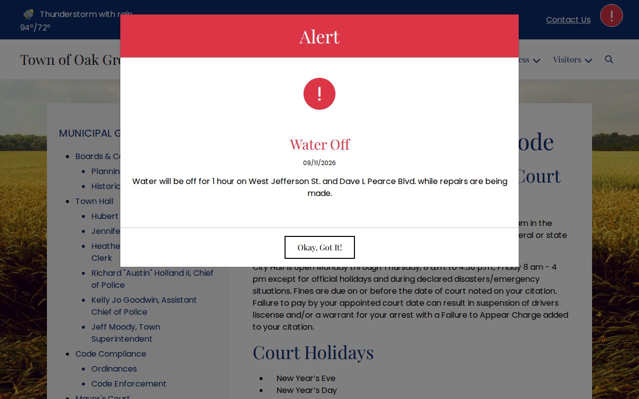 West Carroll Parish warrant records: second-Monday Oak Grove court calendar and warrant warning