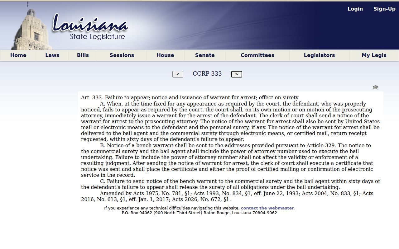 West Carroll Parish warrant records: article 333 failure to appear and bench warrant notice