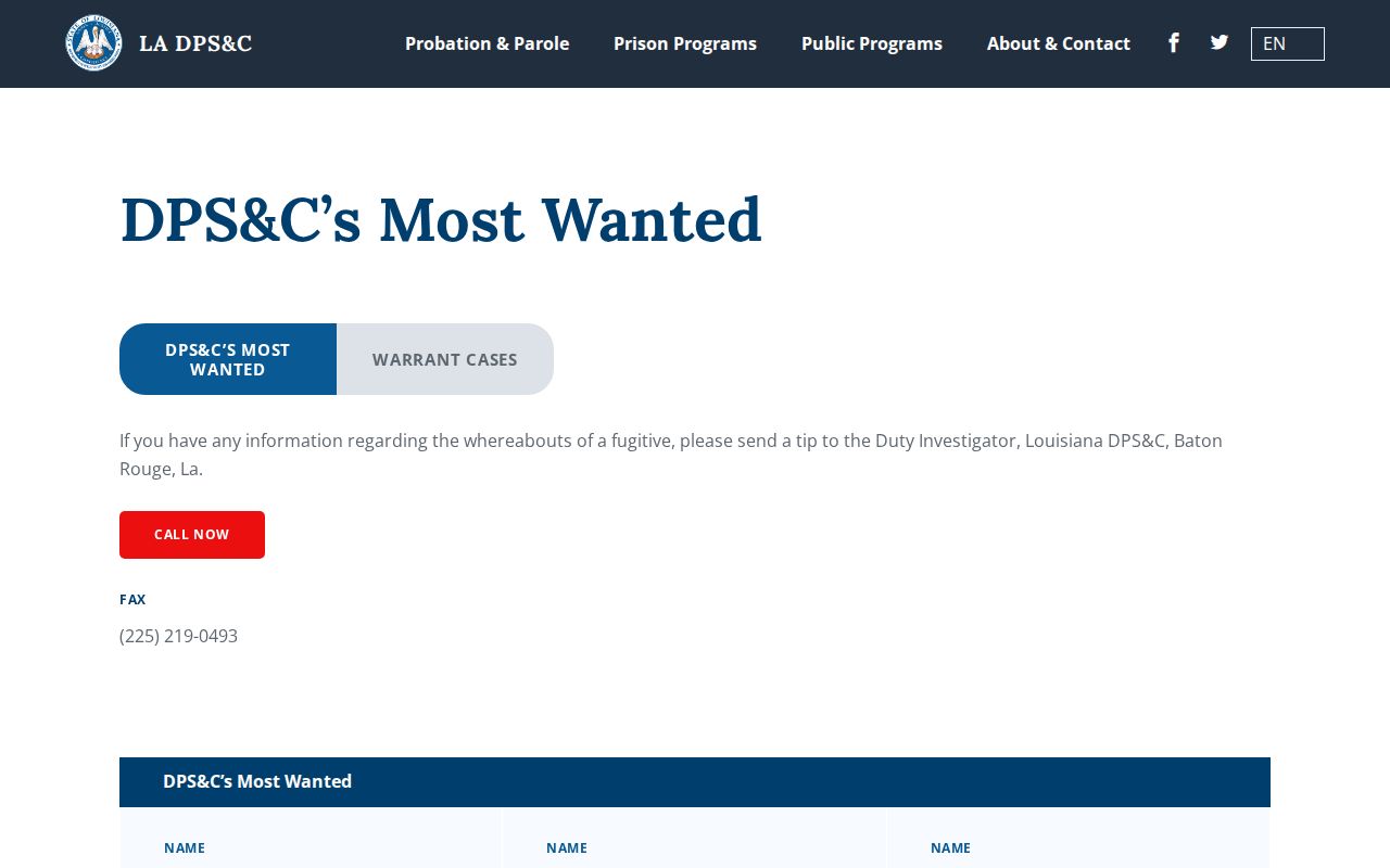 West Carroll Parish warrant records: state corrections most wanted program and tip instructions
